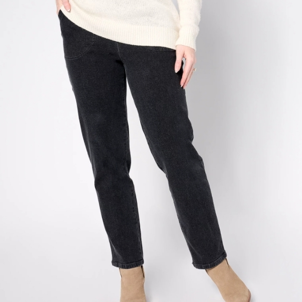 Denim & Co. Original Waist Stretch Regular Side Pocket Pant-Black Denim